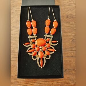 Iman Global Chic Elegant Glamour Statement Necklace Orange Gold